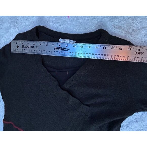 Artsy LanVie Womens Tunic Sweater Large Black Textured Asymmetric Lagenlook - Picture 6 of 9